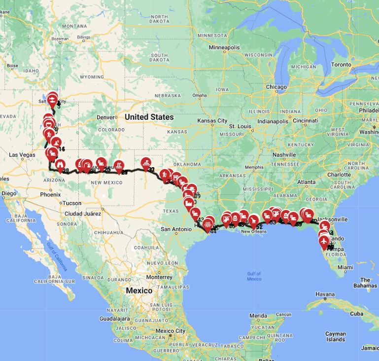 RV trip planner Salt Lake City to Tampa motorhome trip route